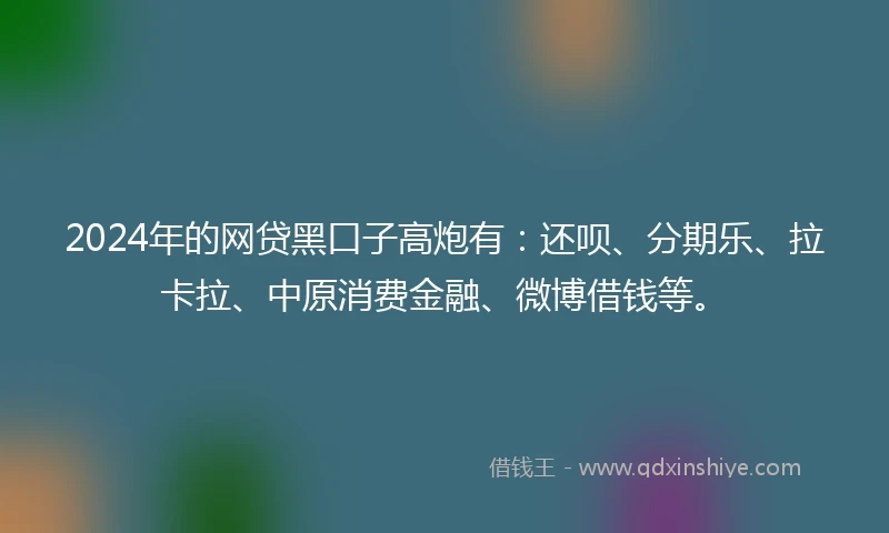 2024年的网贷黑口子高炮有：还呗、分期乐、拉卡拉、中原消费金融、微博借钱等。