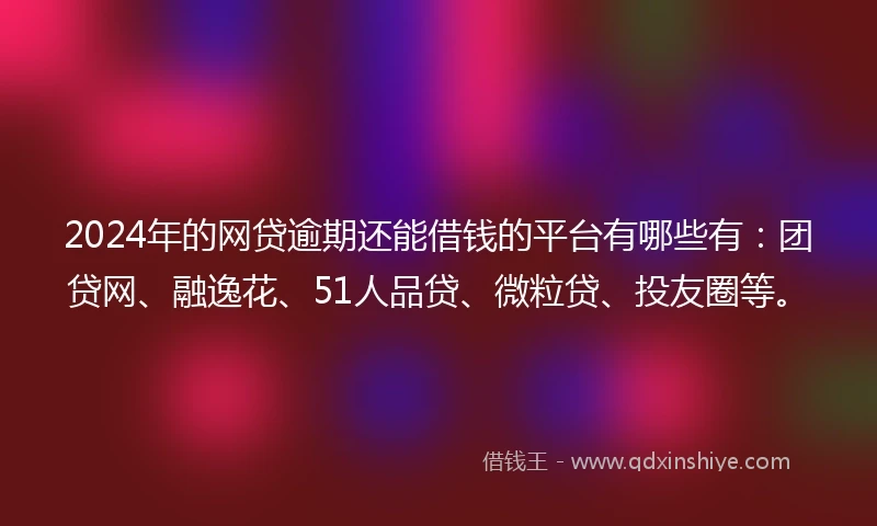 2024年的网贷逾期还能借钱的平台有哪些有：团贷网、融逸花、51人品贷、微粒贷、投友圈等。