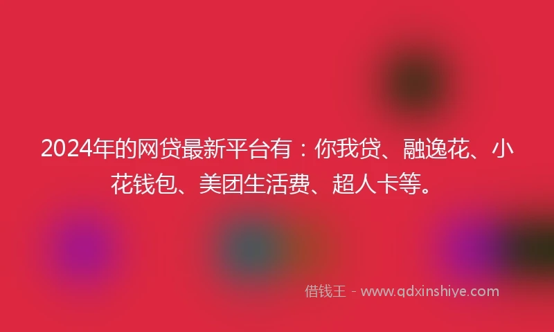 2024年的网贷最新平台有：你我贷、融逸花、小花钱包、美团生活费、超人卡等。