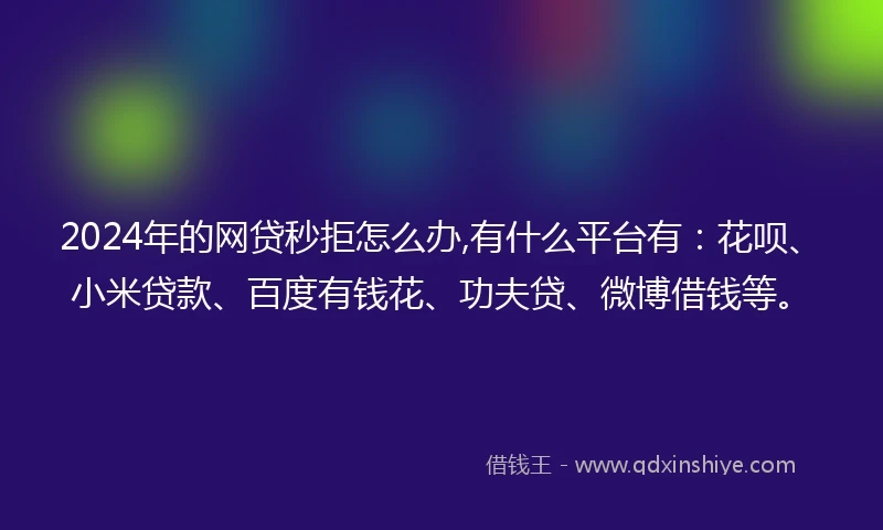 2024年的网贷秒拒怎么办,有什么平台有：花呗、小米贷款、百度有钱花、功夫贷、微博借钱等。