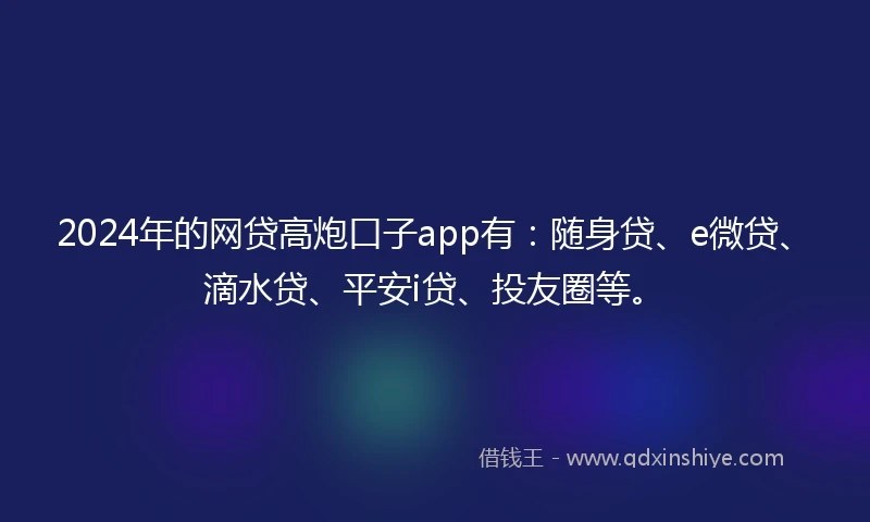 2024年的网贷高炮口子app有：随身贷、e微贷、滴水贷、平安i贷、投友圈等。