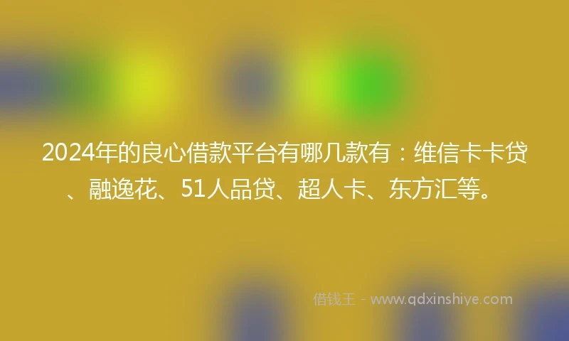 2024年的良心借款平台有哪几款有：维信卡卡贷、融逸花、51人品贷、超人卡、东方汇等。