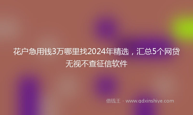 花户急用钱3万哪里找2024年精选，汇总5个网贷无视不查征信软件