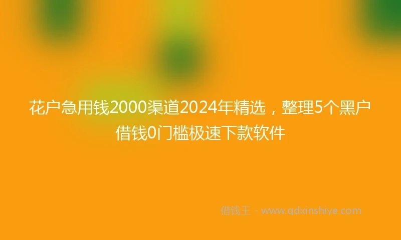 花户急用钱2000渠道2024年精选，整理5个黑户借钱0门槛极速下款软件