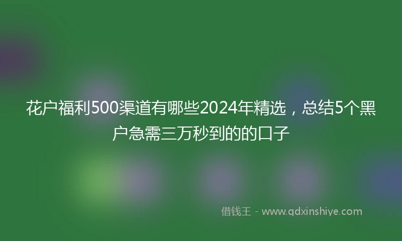 花户福利500渠道有哪些2024年精选，总结5个黑户急需三万秒到的的口子
