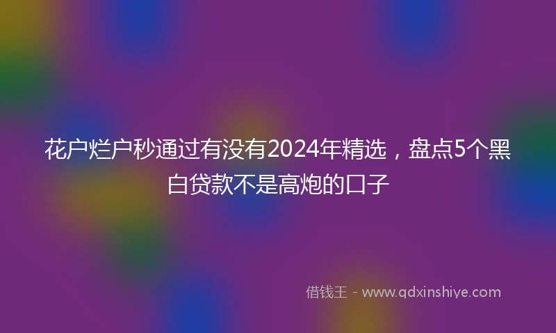 花户烂户秒通过有没有2024年精选，盘点5个黑白贷款不是高炮的口子