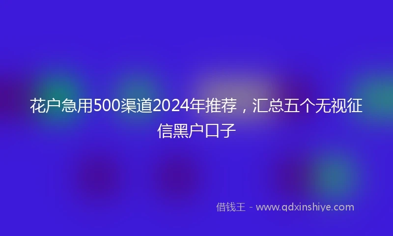 花户急用500渠道2024年推荐，汇总五个无视征信黑户口子