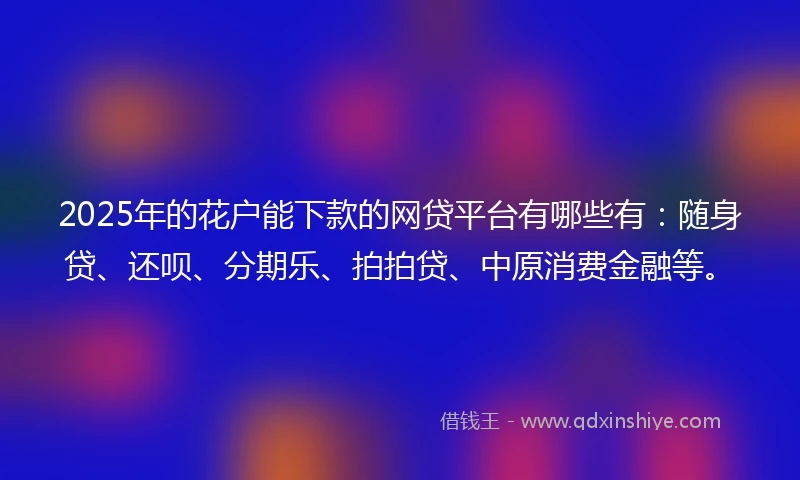 2025年的花户能下款的网贷平台有哪些有：随身贷、还呗、分期乐、拍拍贷、中原消费金融等。