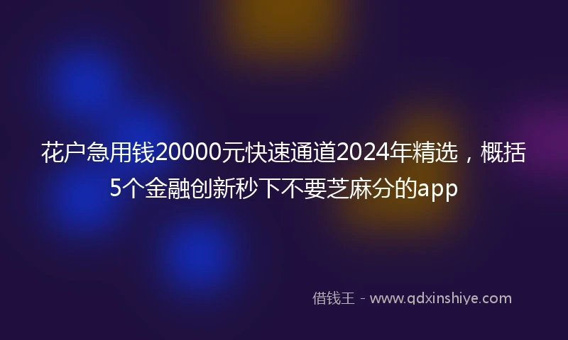 花户急用钱20000元快速通道2024年精选,概括5个金融创新秒下不要芝麻分的app