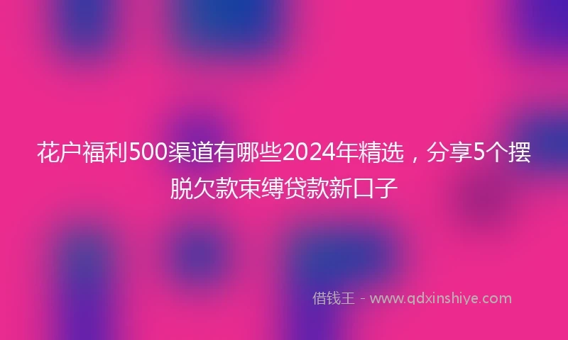 花户福利500渠道有哪些2024年精选，分享5个摆脱欠款束缚贷款新口子