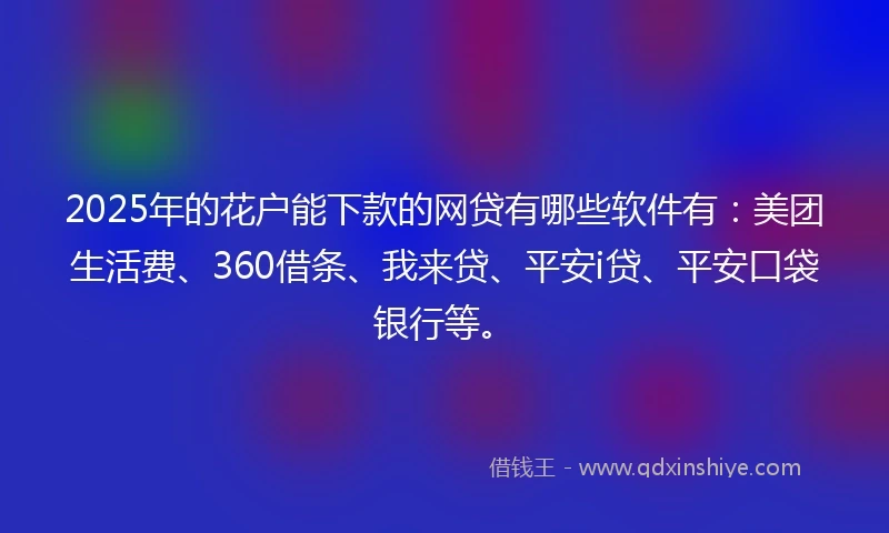 2025年的花户能下款的网贷有哪些软件有：美团生活费、360借条、我来贷、平安i贷、平安口袋银行等。
