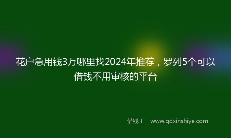 花户急用钱3万哪里找2024年推荐，罗列5个可以借钱不用审核的平台