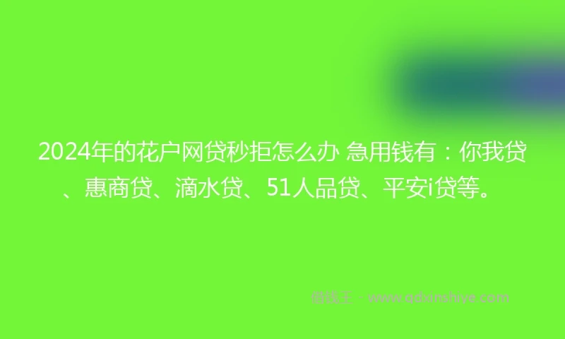 2024年的花户网贷秒拒怎么办 急用钱有：你我贷、惠商贷、滴水贷、51人品贷、平安i贷等。