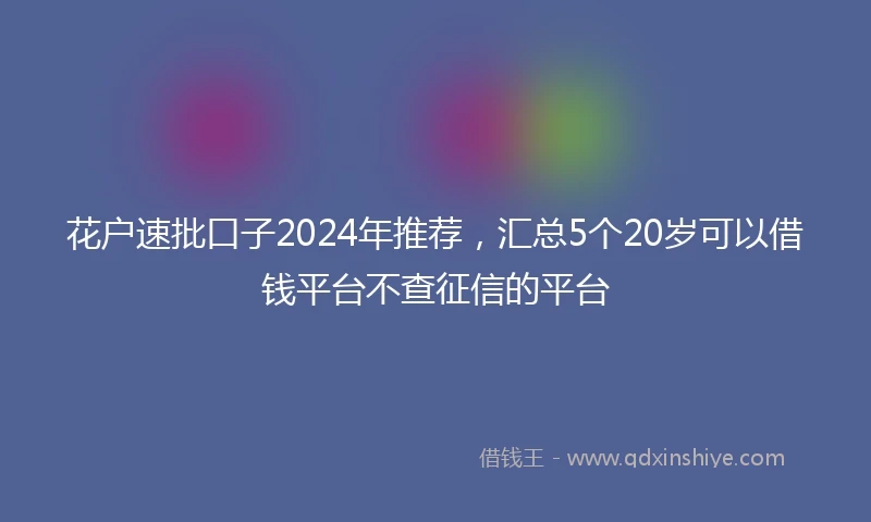 花户速批口子2024年推荐，汇总5个20岁可以借钱平台不查征信的平台