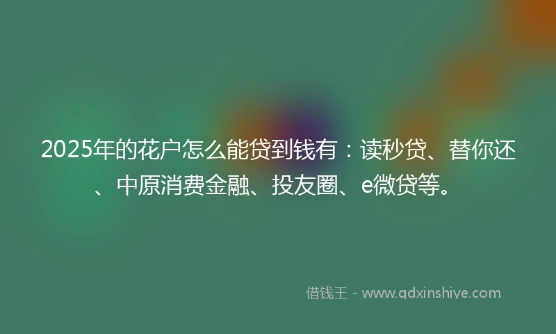 2025年的花户怎么能贷到钱有：读秒贷、替你还、中原消费金融、投友圈、e微贷等。