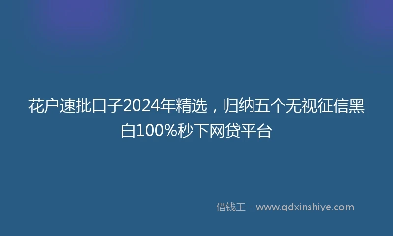 花户速批口子2024年精选，归纳五个无视征信黑白100%秒下网贷平台
