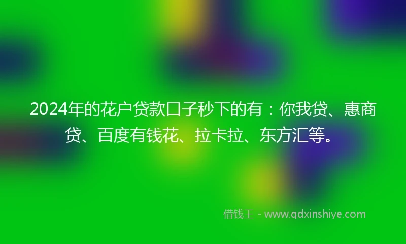 2024年的花户贷款口子秒下的有：你我贷、惠商贷、百度有钱花、拉卡拉、东方汇等。