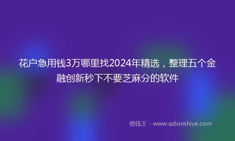 花户急用钱3万哪里找2024年精选，整理五个金融创新秒下不要芝麻分的软件