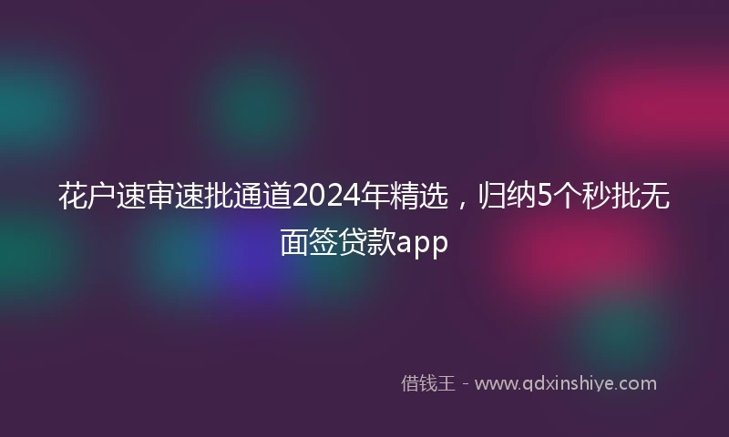 花户速审速批通道2024年精选，归纳5个秒批无面签贷款app