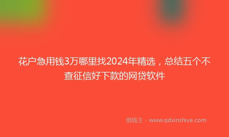花户急用钱3万哪里找2024年精选，总结五个不查征信好下款的网贷软件