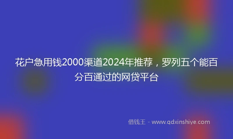 花户急用钱2000渠道2024年推荐，罗列五个能百分百通过的网贷平台