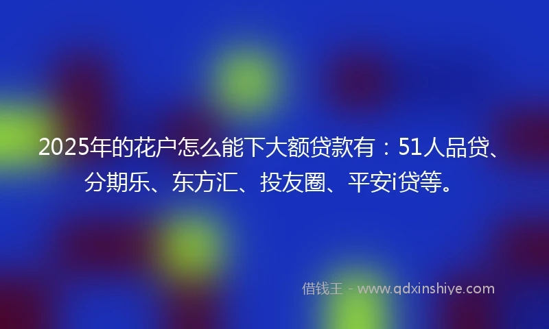 2025年的花户怎么能下大额贷款有：51人品贷、分期乐、东方汇、投友圈、平安i贷等。