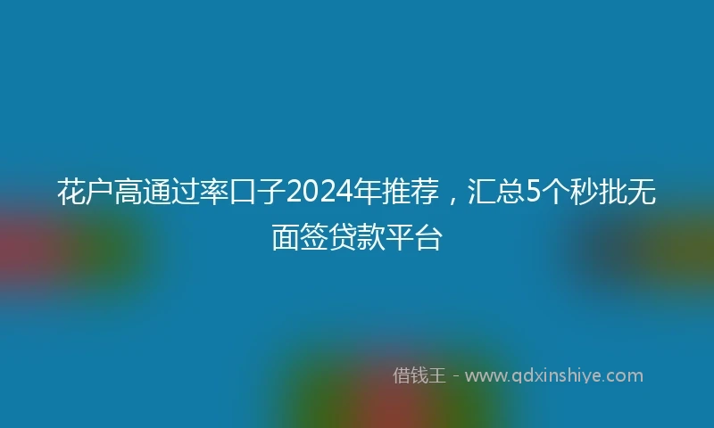 花户高通过率口子2024年推荐，汇总5个秒批无面签贷款平台
