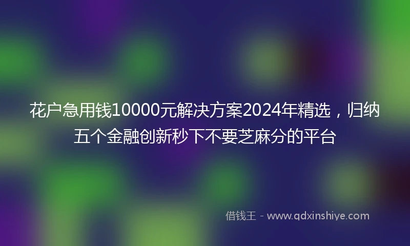 花户急用钱10000元解决方案2024年精选，归纳五个金融创新秒下不要芝麻分的平台