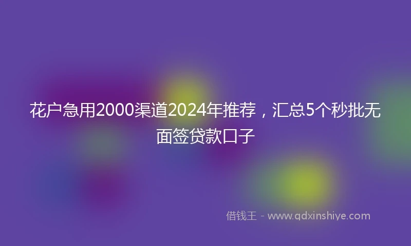花户急用2000渠道2024年推荐，汇总5个秒批无面签贷款口子
