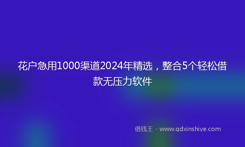 花户急用1000渠道2024年精选，整合5个轻松借款无压力软件