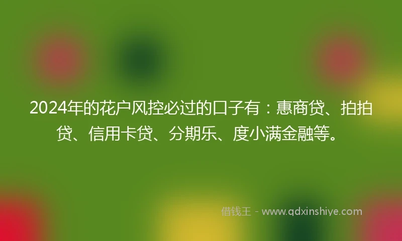 2024年的花户风控必过的口子有：惠商贷、拍拍贷、信用卡贷、分期乐、度小满金融等。