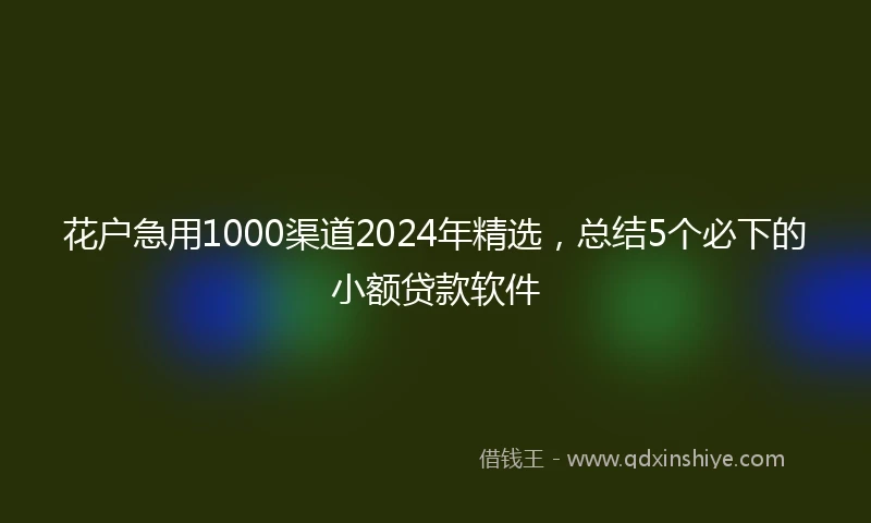 花户急用1000渠道2024年精选，总结5个必下的小额贷款软件
