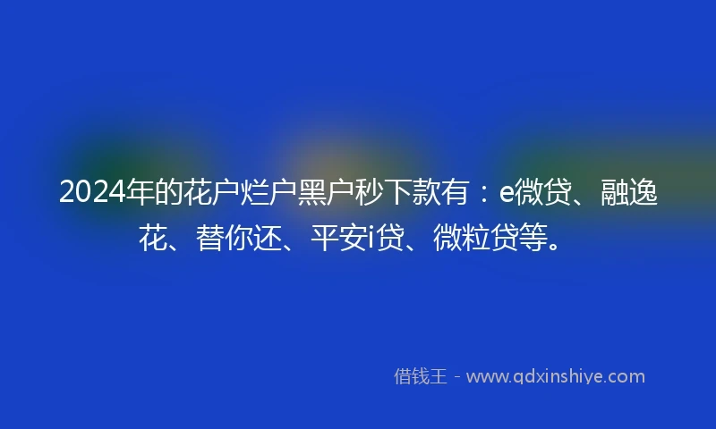 2024年的花户烂户黑户秒下款有：e微贷、融逸花、替你还、平安i贷、微粒贷等。