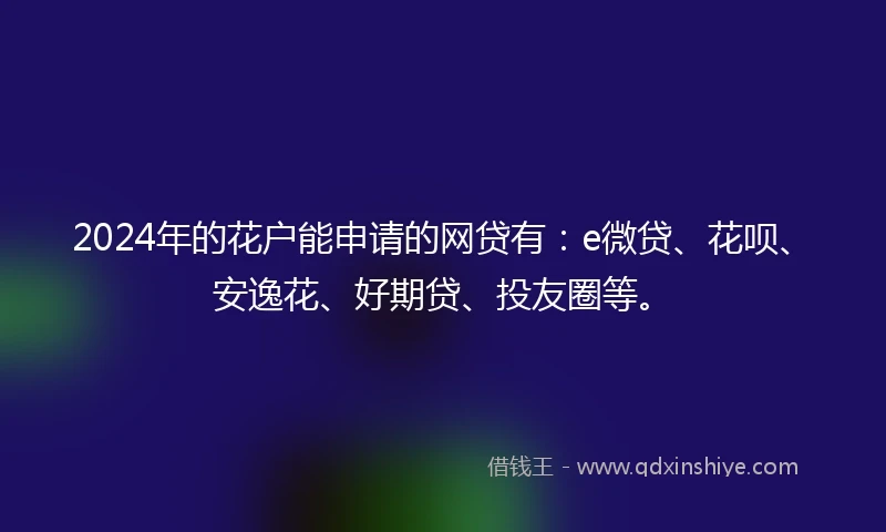 2024年的花户能申请的网贷有：e微贷、花呗、安逸花、好期贷、投友圈等。