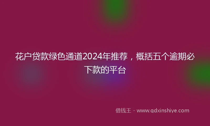 花户贷款绿色通道2024年推荐，概括五个逾期必下款的平台