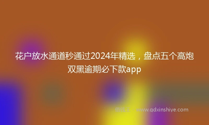 花户放水通道秒通过2024年精选，盘点五个高炮双黑逾期必下款app