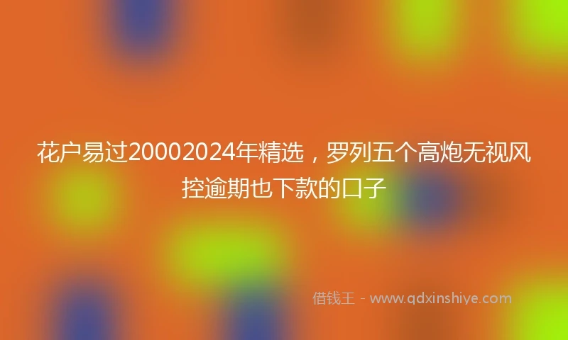 花户易过20002024年精选，罗列五个高炮无视风控逾期也下款的口子