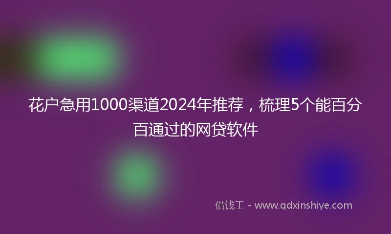 花户急用1000渠道2024年推荐，梳理5个能百分百通过的网贷软件