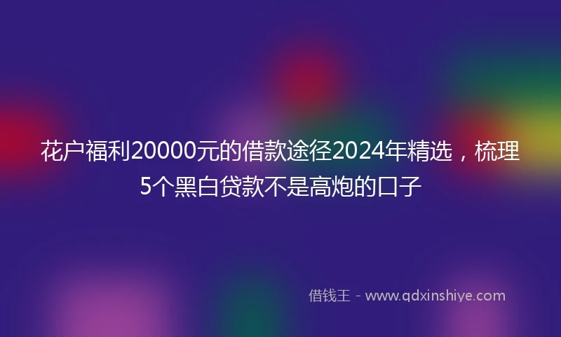 花户福利20000元的借款途径2024年精选，梳理5个黑白贷款不是高炮的口子