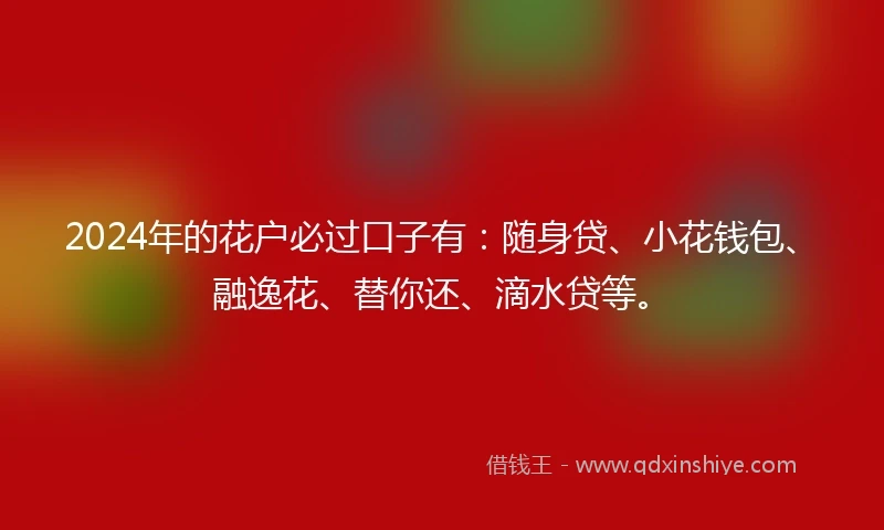 2024年的花户必过口子有：随身贷、小花钱包、融逸花、替你还、滴水贷等。