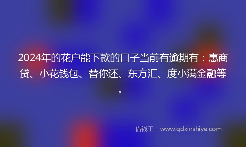 2024年的花户能下款的口子当前有逾期有：惠商贷、小花钱包、替你还、东方汇、度小满金融等。
