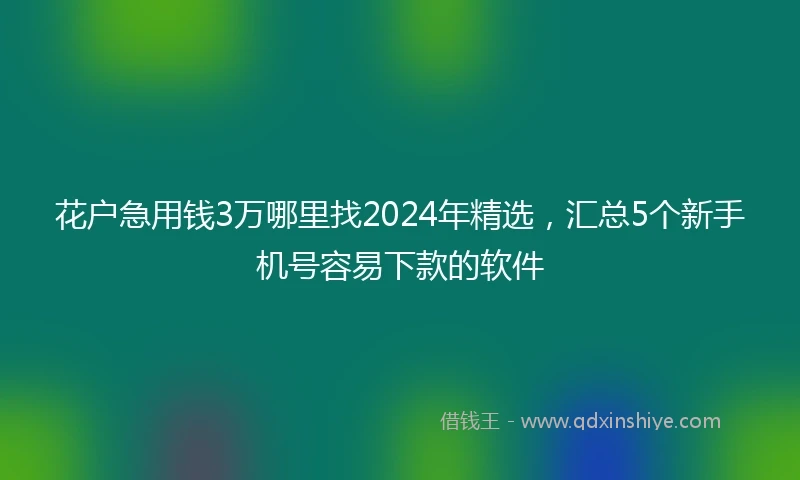 花户急用钱3万哪里找2024年精选，汇总5个新手机号容易下款的软件