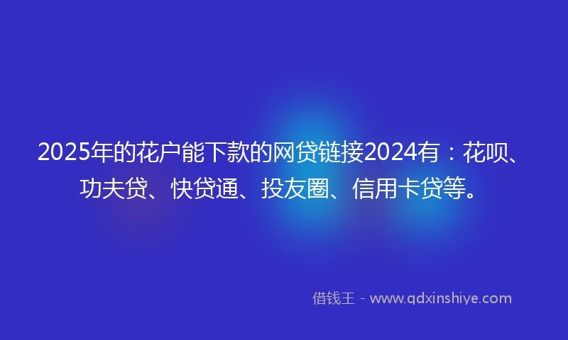 2025年的花户能下款的网贷链接2024有：花呗、功夫贷、快贷通、投友圈、信用卡贷等。