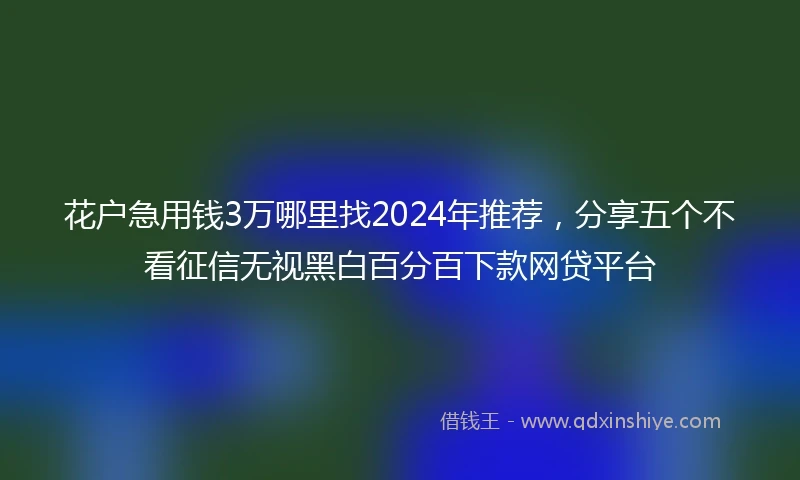 花户急用钱3万哪里找2024年推荐，分享五个不看征信无视黑白百分百下款网贷平台