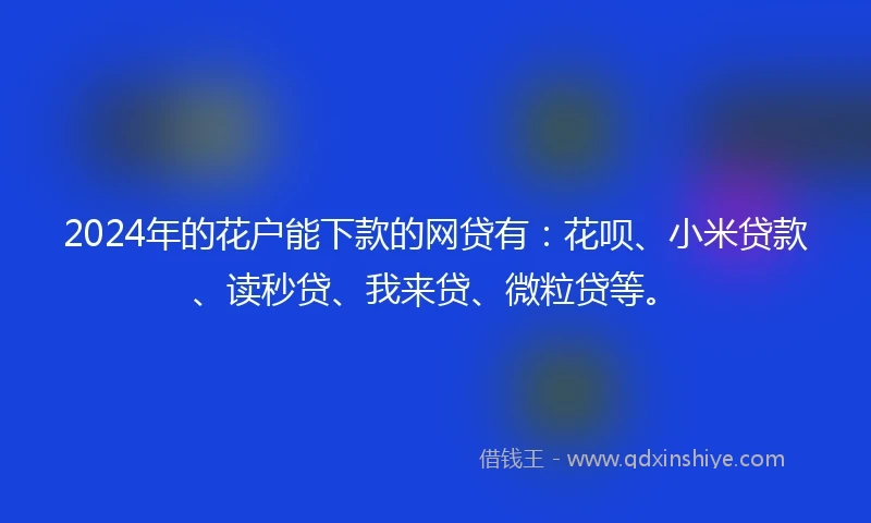 2024年的花户能下款的网贷有：花呗、小米贷款、读秒贷、我来贷、微粒贷等。