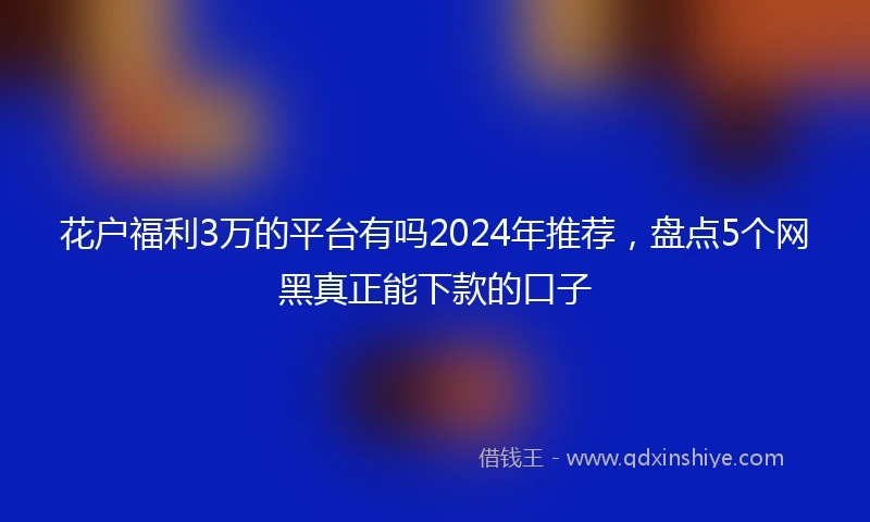 花户福利3万的平台有吗2024年推荐，盘点5个网黑真正能下款的口子