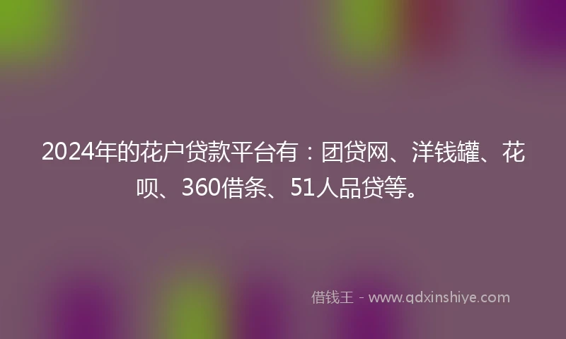 2024年的花户贷款平台有：团贷网、洋钱罐、花呗、360借条、51人品贷等。