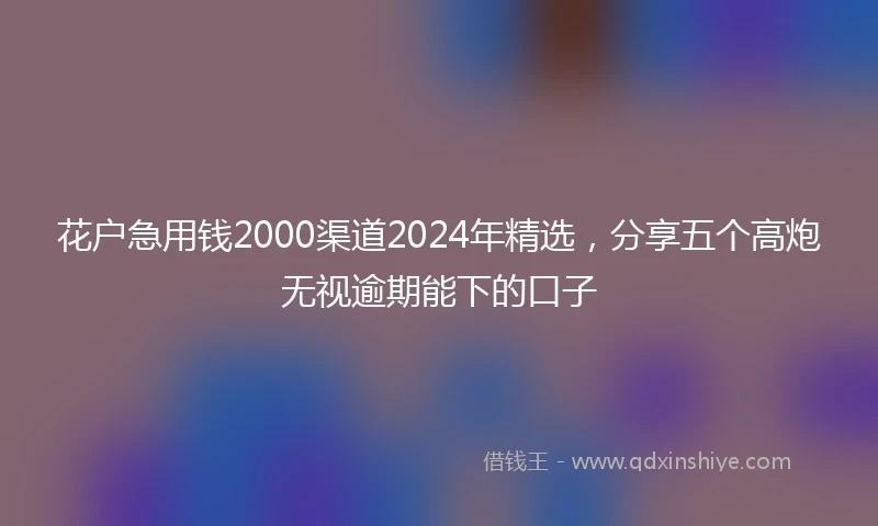 花户急用钱2000渠道2024年精选，分享五个高炮无视逾期能下的口子