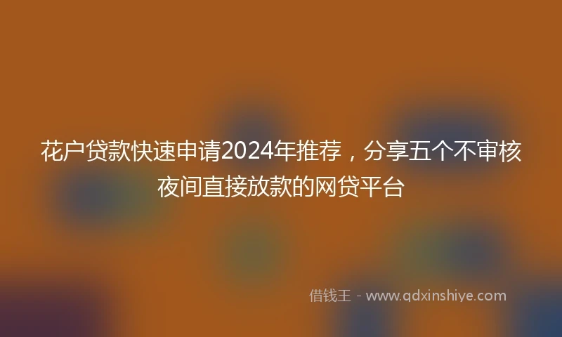 花户贷款快速申请2024年推荐，分享五个不审核夜间直接放款的网贷平台