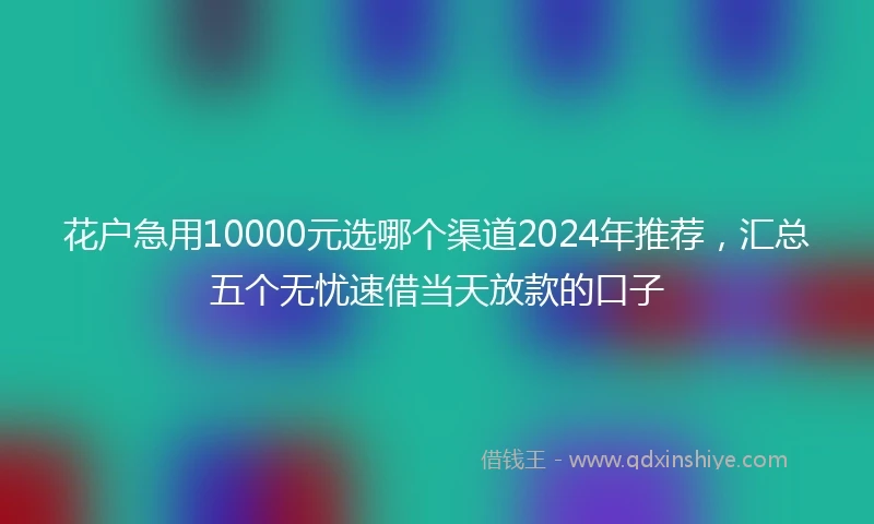 花户急用10000元选哪个渠道2024年推荐，汇总五个无忧速借当天放款的口子